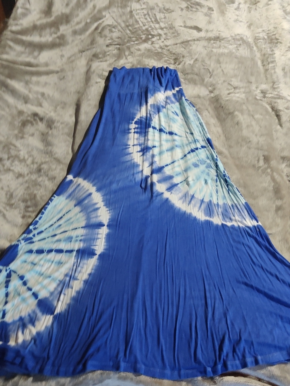 Blue Tie-Dye Maxi Skirt with Elastic Waist